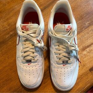 Nike Air Force 1 Men’s Sneakers – White with Orange Accents, Size 10
